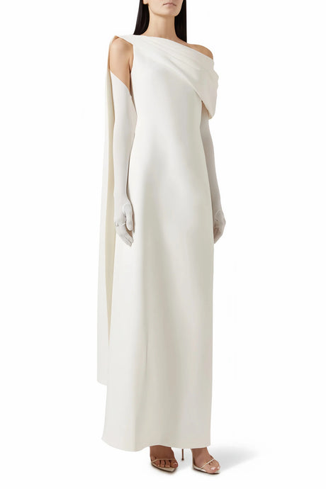 Annabelle White CapeDesign Ribbon Maxi Dress Without Gloves