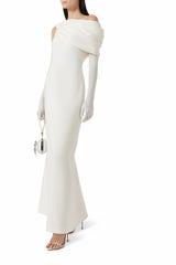 Annabelle White CapeDesign Ribbon Maxi Dress Without Gloves