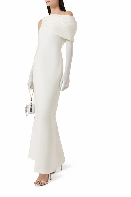 Annabelle White CapeDesign Ribbon Maxi Dress Without Gloves