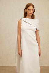 Annabelle White CapeDesign Ribbon Maxi Dress