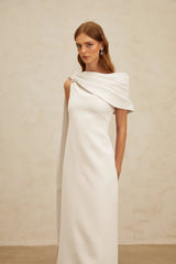 Annabelle White CapeDesign Ribbon Maxi Dress