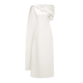 Annabelle White CapeDesign Ribbon Maxi Dress