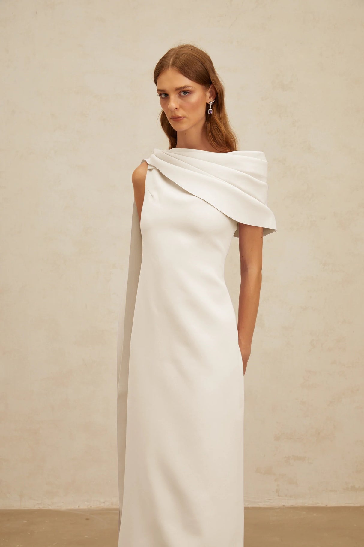 Annabelle White CapeDesign Ribbon Maxi Dress