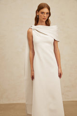 Annabelle White CapeDesign Ribbon Maxi Dress