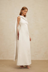 Annabelle White CapeDesign Ribbon Maxi Dress