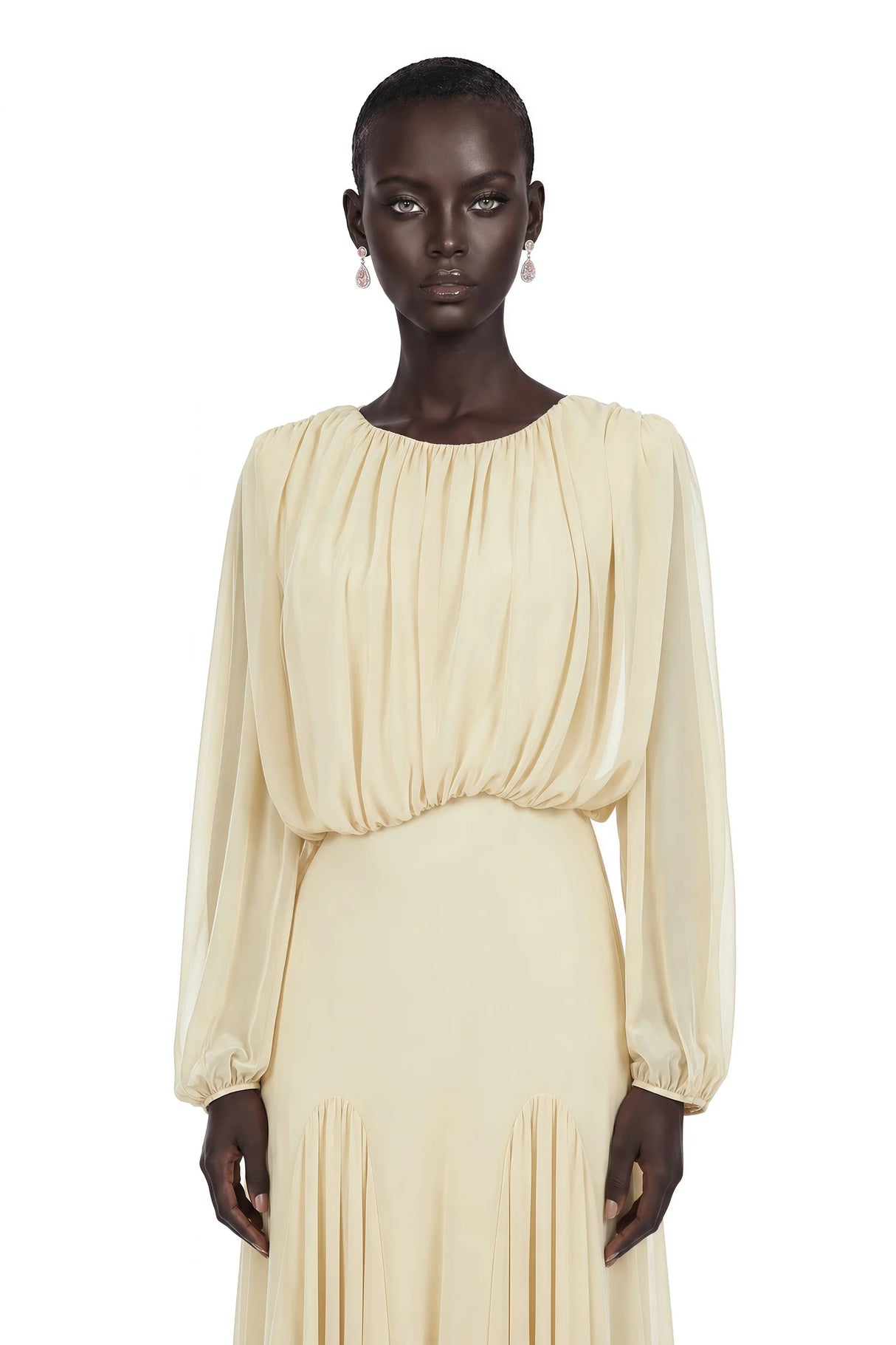 Annabelle Yellow Lantern Sleeve Pleated Maxi Dress