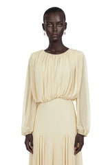 Annabelle Yellow Lantern Sleeve Pleated Maxi Dress