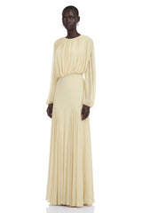 Annabelle Yellow Lantern Sleeve Pleated Maxi Dress