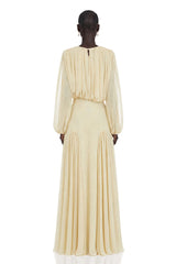 Annabelle Yellow Lantern Sleeve Pleated Maxi Dress
