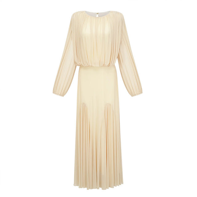 Annabelle Yellow Lantern Sleeve Pleated Maxi Dress