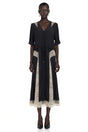 Annabeth Black VNeck Midi Dress with Lace Panels