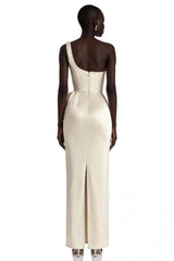 Annalise Champagne One Shoulder Ruched Maxi Dress