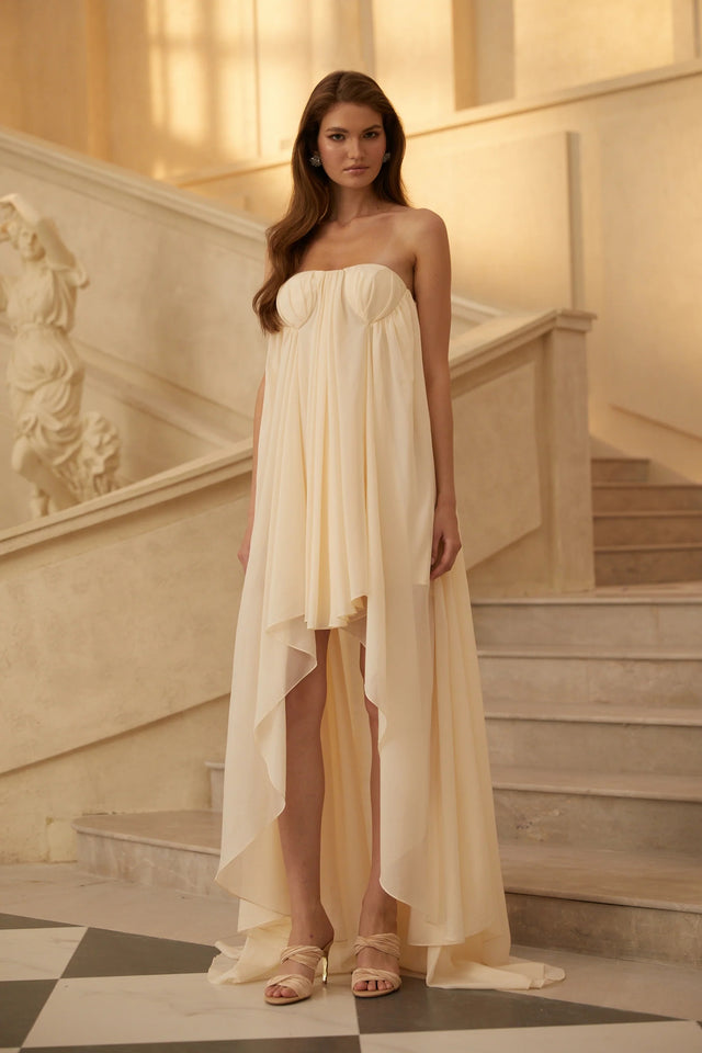 Anneli Beige Mullet Chiffon Midi Dress