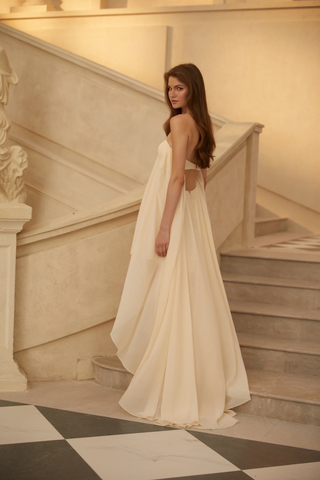 Anneli Beige Mullet Chiffon Midi Dress