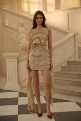 Anneli Neutral OffShoulder Ruffled Mini Dress