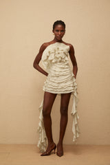 Anneli Neutral OffShoulder Ruffled Mini Dress