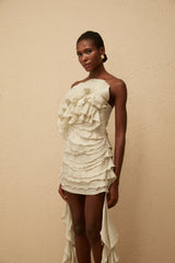 Anneli Neutral OffShoulder Ruffled Mini Dress