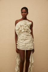Anneli Neutral OffShoulder Ruffled Mini Dress