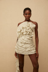 Anneli Neutral OffShoulder Ruffled Mini Dress