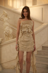 Anneli Neutral OffShoulder Ruffled Mini Dress