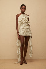 Anneli Neutral OffShoulder Ruffled Mini Dress