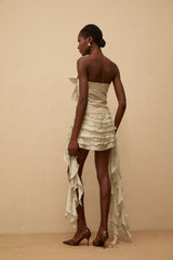 Anneli Neutral OffShoulder Ruffled Mini Dress