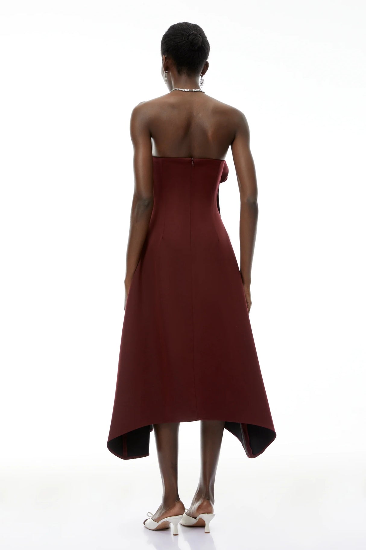 Annika Burgundy 3D Petal Ruched Midi Dress