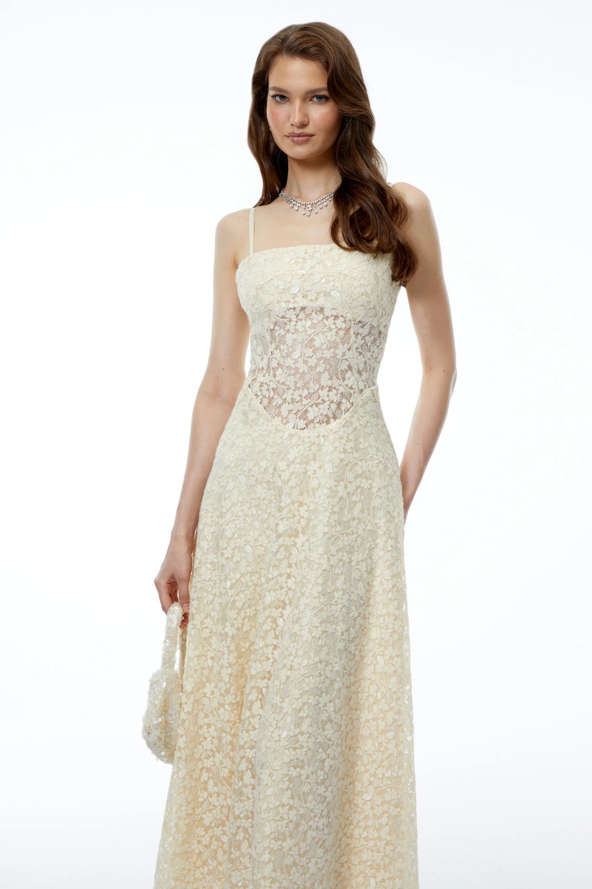 Anouk Cream Sleeveless Maxi Dress with Lace Panels