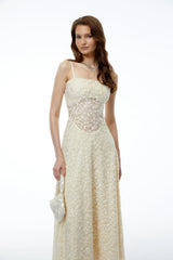 Anouk Cream Sleeveless Maxi Dress with Lace Panels