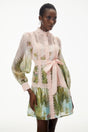 Antigone Pink Mini Dress with Lace Panels and Tie