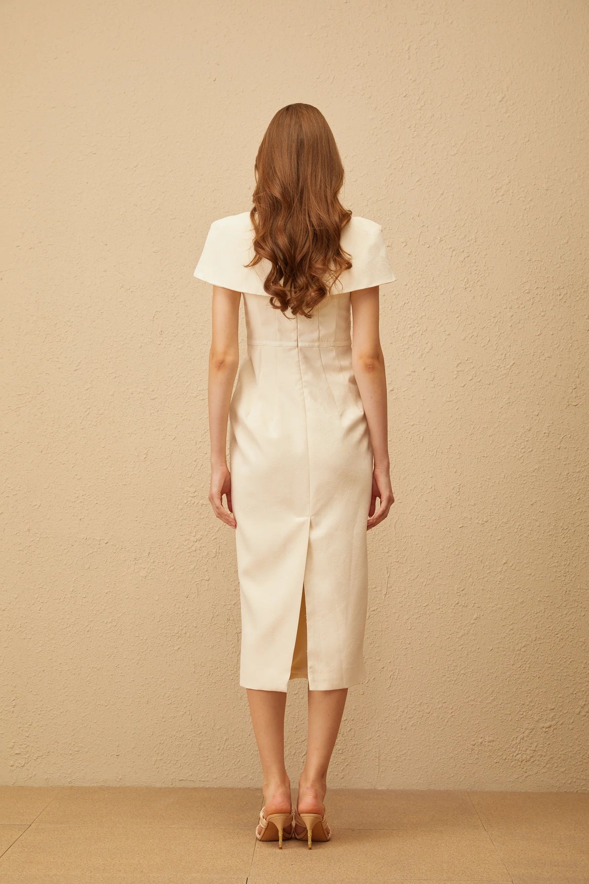 Antoinette Neutral Floral Jacquard Bowknot Midi Dress