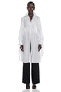 Antonella White Puff Sleeve Midi Dress with Ruffled Neckline
