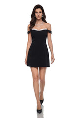 Antonia Off Shoulder Mini Dress with Lace Trim