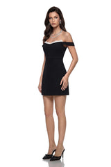 Antonia Off Shoulder Mini Dress with Lace Trim