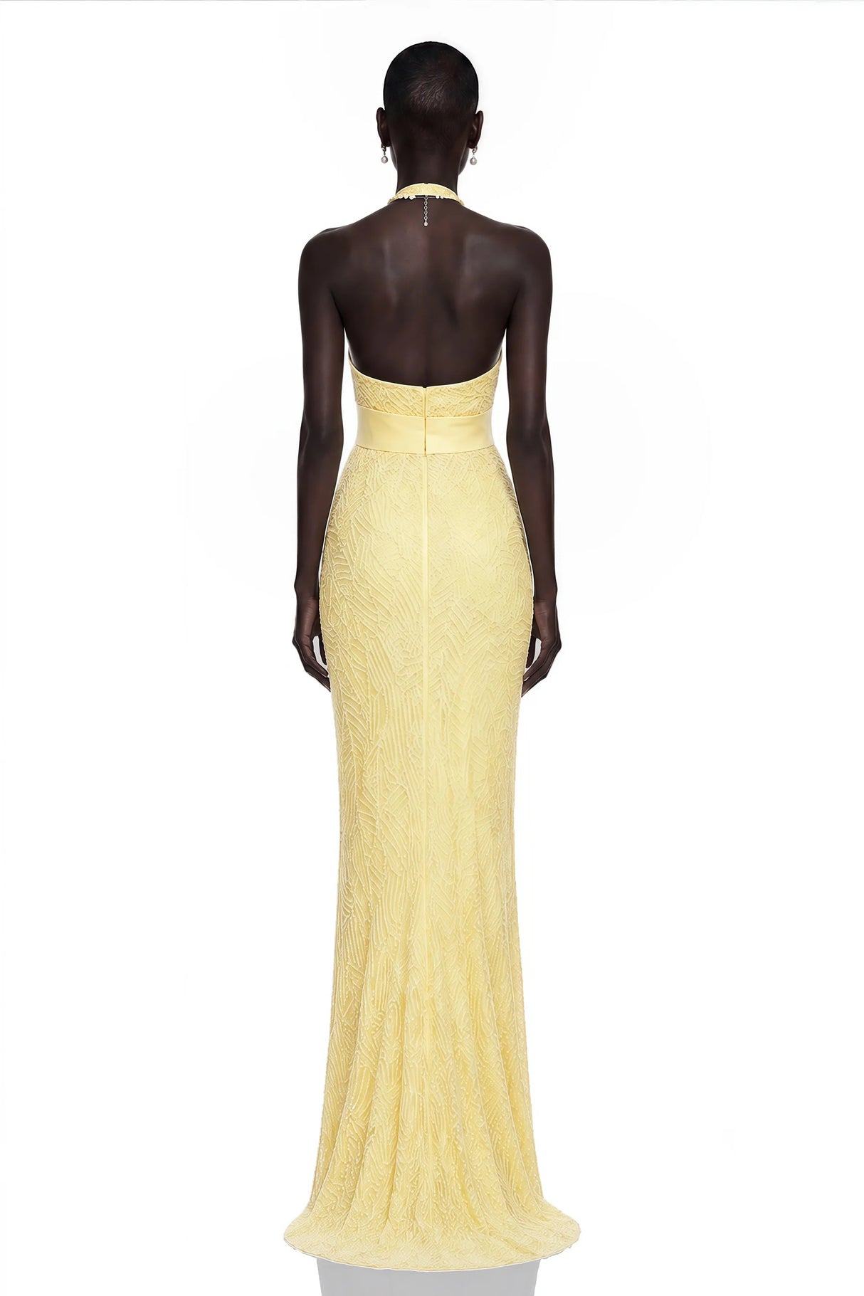 Antonia Yellow Halterneck Bow Maxi Dress