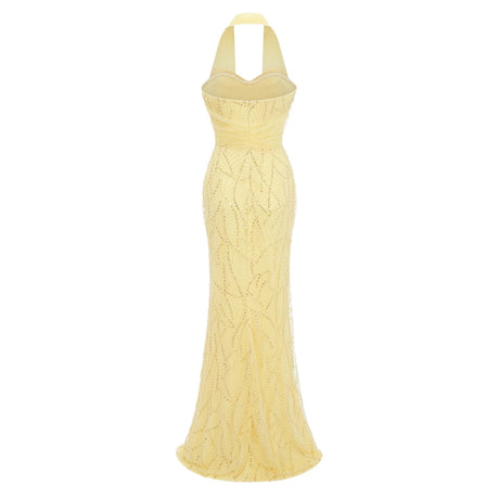 Antonia Yellow Halterneck Bow Maxi Dress