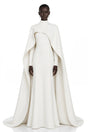 Antonina White Cape Maxi Gown with Long Sleeves