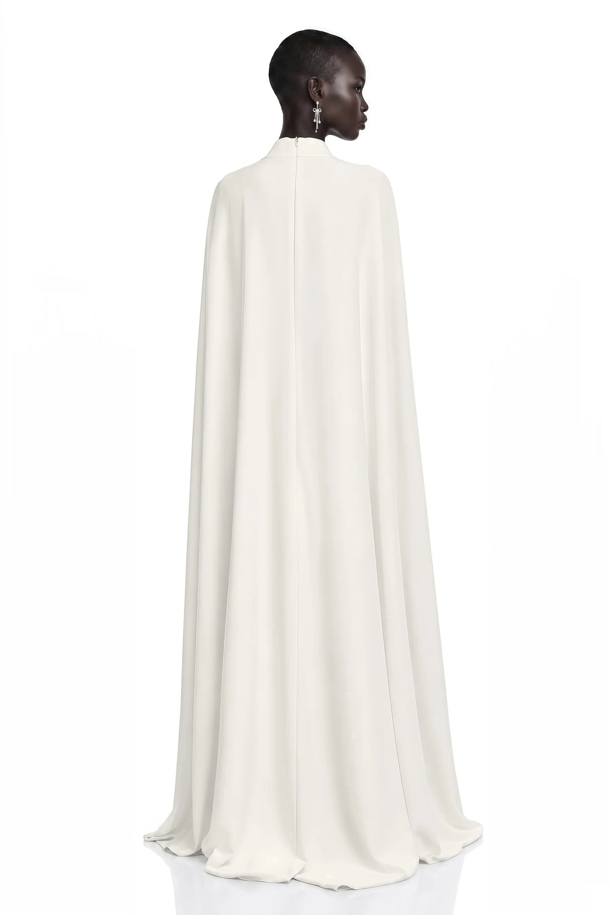 Antonina White Cape Maxi Gown with Long Sleeves