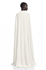 Antonina White Cape Maxi Gown with Long Sleeves