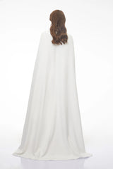 Antonina White Cape Maxi Gown with Long Sleeves
