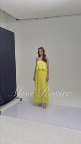 Aoi Yellow Off Shoulder Ruffled Pleated Maxi Dress