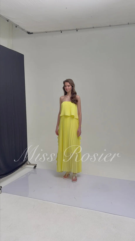 Aoi Yellow Off Shoulder Ruffled Pleated Maxi Dress