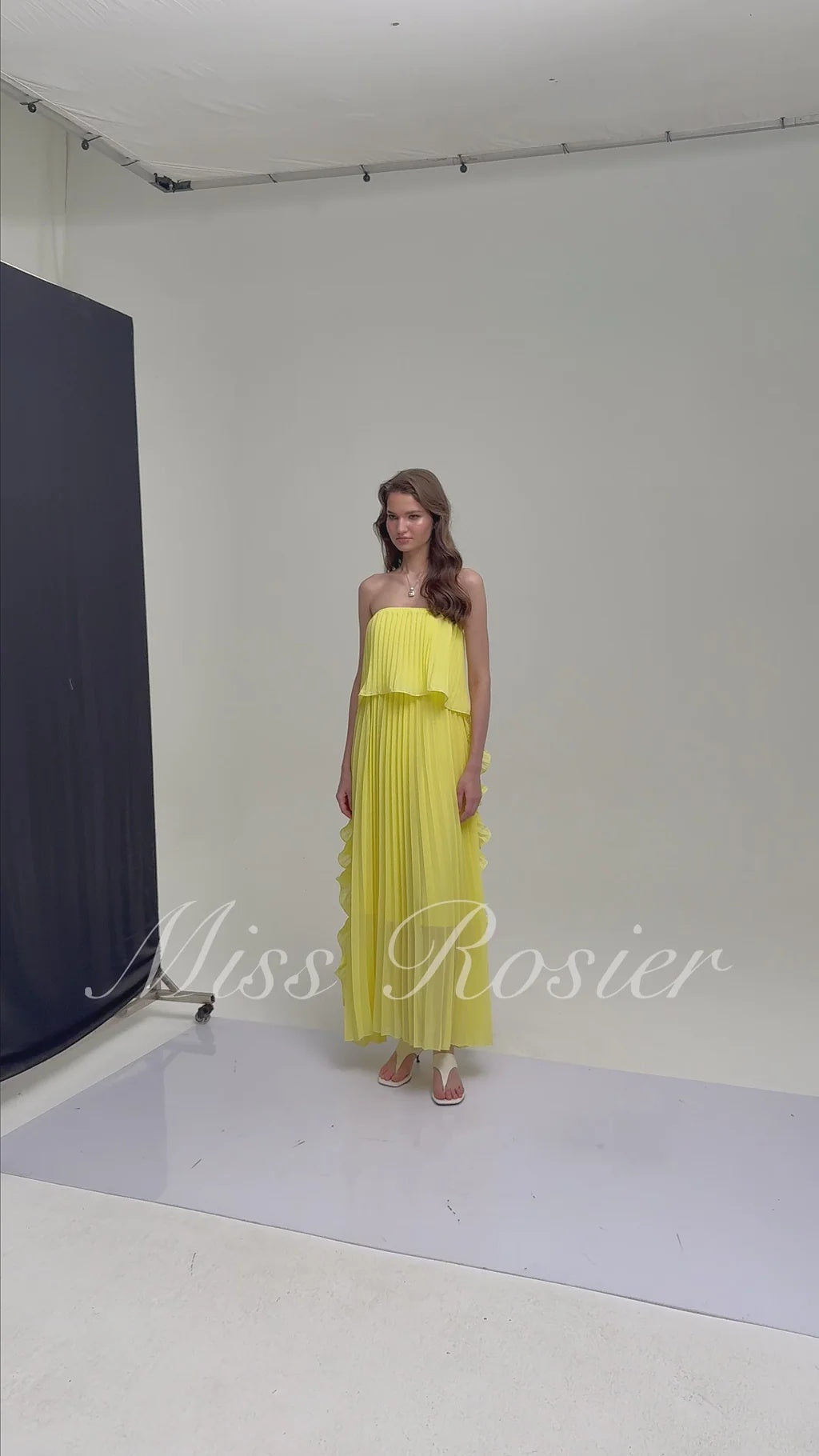 Aoi Yellow Off Shoulder Ruffled Pleated Maxi Dress