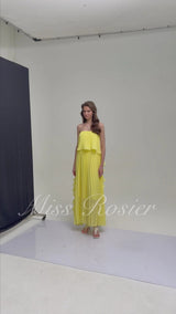 Aoi Yellow Off Shoulder Ruffled Pleated Maxi Dress
