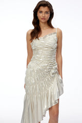 Aoife White Asymmetrical Ruched Mini Dress