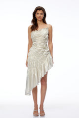 Aoife White Asymmetrical Ruched Mini Dress