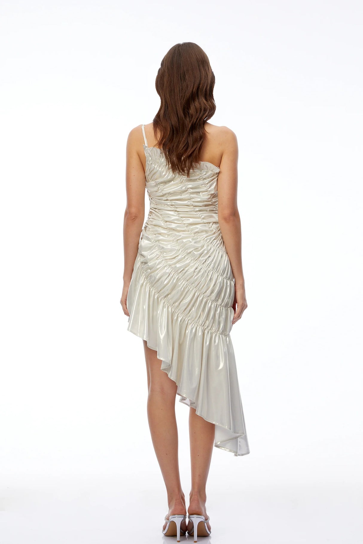 Aoife White Asymmetrical Ruched Mini Dress