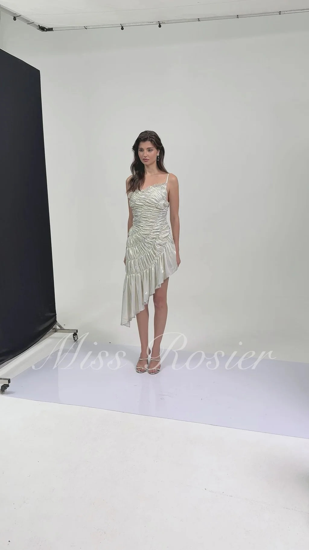Aoife White Asymmetrical Ruched Mini Dress