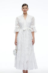 Apolline White VNeck Lace Maxi Dress