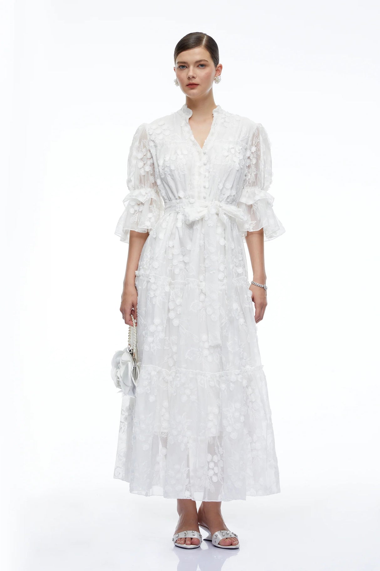 Apolline White VNeck Lace Maxi Dress
